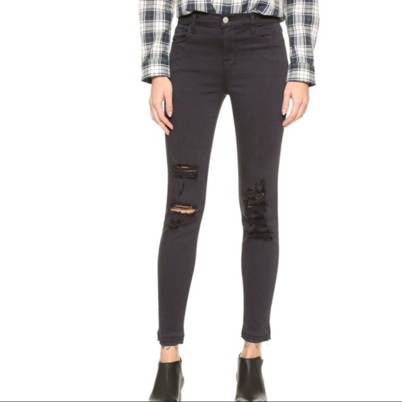 J Brand Demented Black Raw Hem Skinny Jeans - Picture 2 of 13